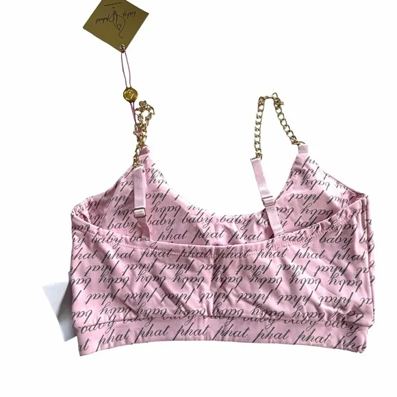 Baby Phat NWT Pink Logo Print Chain Bralette & Biker Shorts Size Small Medium - Picture 9 of 16